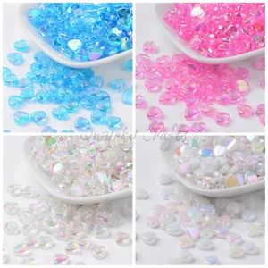Heart Shape Beads Small Shiny Acrylic Pretty Pastel AB Colour 8mm Plastic 100pcs - Picture 1 of 15