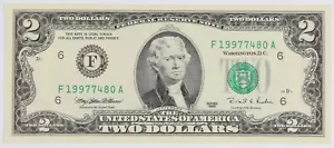 $2 Fancy Serial Number "1997" Birthday Note Series 1995 Crisp Cu Unc - Picture 1 of 2
