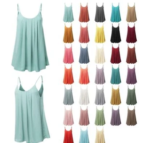 Relaxed Fit Wool Dobby Woven Lining Double Layer Spaghetti Cami Pleated Top - Picture 1 of 32