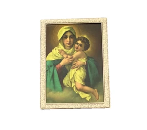 Vintage Virgin Mary Holding Baby Jesus 5x7" Picture Silverptate Ornate Frame - Picture 1 of 2