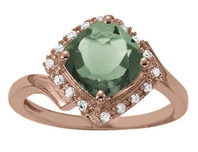 2.30 Ct. Ttw Diamond And Cushion Cut Green Amethyst Ring In 14K Gold - Image 1 of 4