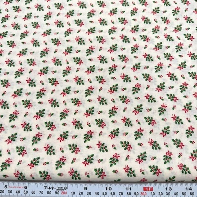 Vtg Cranston Christmas Holly & Berries Off White Cotton Fabric by the HALF YARD - Image 1 of 2