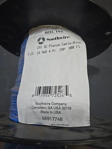 Southwire 300 piedi blu 24/4 solido CU CAT5e CMP (Plenum) cavo dati su bobina - Foto 1 di 2
