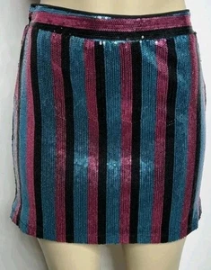 GB Girls Striped Sequin Shimmer Skirt- Blue, Pink, & Black- Size: Med. NEW W/TAG - Picture 1 of 5