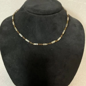 Vintage Two-Tone Link Chain Necklace 14" Gold & Silver Tone Retro Jewelry - Picture 1 of 11