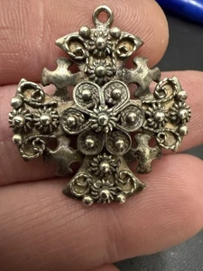 VINTAGE schöner 950 STERLINGSILBER JERUSALEM KREUZ ANHÄNGER - KOSTENLOSER VERSAND - Bild 1 von 7