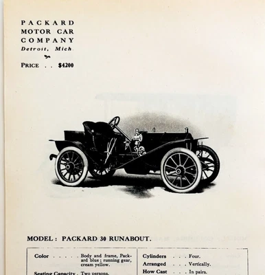 Packard Modelo 30 Runabout 1908 Imprimir Catálogo Publicidad Automobilia F14E Foto 1 de 2