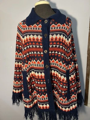 Acrylic Fiber Cape Poncho ILGWU 1960s Red, White And Blue - Image 1 of 4