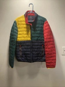 Tommy Hilfiger Harlequin Puffer Jacket Mens Size LG Colorblock Full Zip - Picture 1 of 9