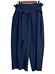 COS Wide Leg Baggy Crop Pants 12 Black Paper Bag High Waist Tie Belt Modern - Picture 1 of 8