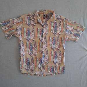 Vintage Quiksilver Shirt Mens Large Tan Hawaiian Camp Aloha Surf USA Made