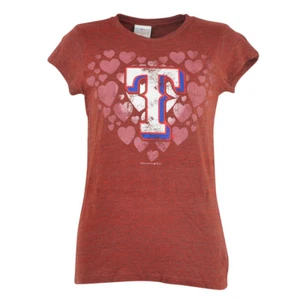 MLB Texas Rangers Women Heart Distressed Glitter Tshirt Tee Rhea Ladies - Picture 1 of 1