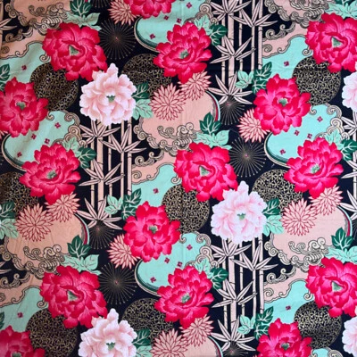 alexander henry lady yang 1 3/8 yards Cotton Quilt Fabric Craft Material #456-2 - Image 1 of 4