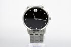 Movado Museum Classic Diamond Accent Black Dial Stainless Steel Men's Wristwatch
