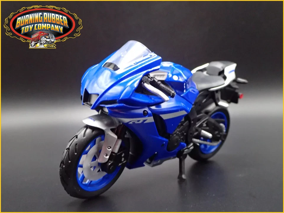 BICICLETA DEPORTIVA YAMAHA YZF-R1 MOTO AZUL ESCALA 1/18 DIORAMA DIECAST MODELO BICICLETA Foto 1 de 4