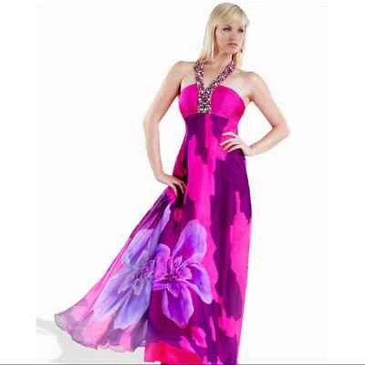 Maxi Vestido Jovani Floral Estrás Seda Baile de graduación Noche 14790 2 Foto 1 de 4