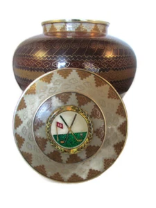 18th Hole Golf Cremation Brass Urn 190 lb Brown Cloisonne Adobe Design - Picture 1 of 5