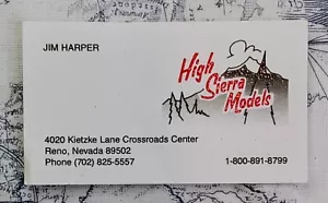 Tarjeta de visita High Sierra Models Reno NV Jim Harper modelo desaparecido tienda tren - Imagen 1 de 2