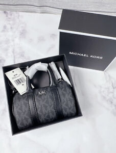 New Michael Kors  Micro Duffle Keyfob / Bag Charm MK Signature Black