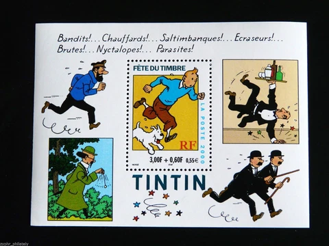 France - "ANIMATION ~ CARTOON ~ TINTIN ~ SNOWY" MNH Miniature Sheet MS 2000 Cover