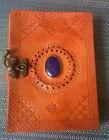 Lapis-Orange A5 Leather Journal Handmade Embossed Leather Brass Lock (CL)