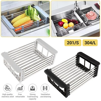 Stainless Steel Extendable Dish Rack Kitchen Sink Rack Telescopic Drainer Tool - image 1 of 4