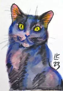 Buntes Mini Katzenportrait für Schreibtisch oder kleinen Rahmen - Bild 1 von 4