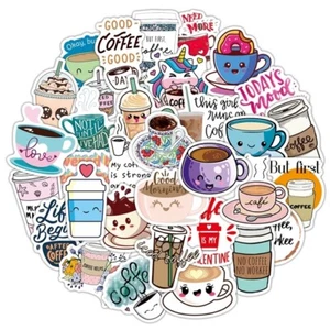 Coffee Lovers Sticker Packs Water Resistant Laptop Decal Espresso Cappuccino - Picture 1 of 2
