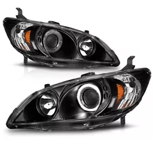For 04-05 Honda Civic 2/4 Door Black Housing Projector Headlights w/Halo - Picture 1 of 3