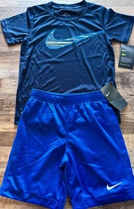NWT Nike Little Boys 6 Navy Blue/Royal Blue/White BIG SWOOSH Shorts Set - Picture 1 of 3