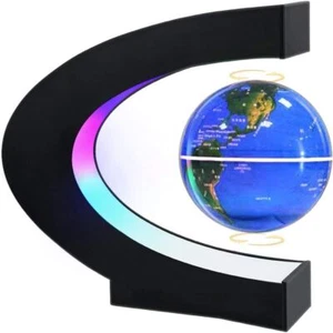 Magnetic Levitating Floating Rotating World Map LED C-Shape Lamp Home Desk Blue - Picture 1 of 12