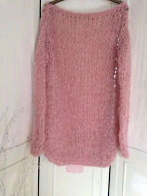 Розовый коренастый свободного ручной вязки джемпер/платье в шерсти мериноса/мохера - FLASH продажи! - Изображение 1 из 4