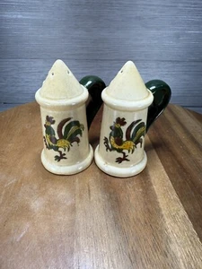 Metlox Poppytrail Rooster Salt & Pepper Shakers Vintage Provincial Green - Picture 1 of 6