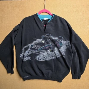 Vintage 90s Winter Snowmobile AOP Crewneck Sweatshirt XL All Over Print - Picture 1 of 7