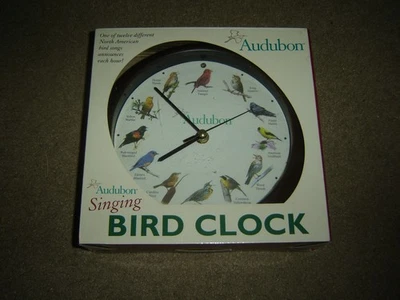 Reloj Audubon Pájaro Cantor 8"" Verde Mark Feldstein 12 Canciones Nuevo en Caja Foto 1 de 3