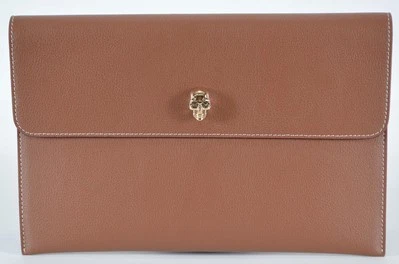New Alexander McQueen Soft Tan Leather Skull Clasp Envelope Clutch Purse - Image 1 of 4