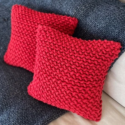 2 Crate & Barrel Bergen Crochet Throw Pillow Covers Red Chunky Wool Knit Holiday - Image 1 of 4