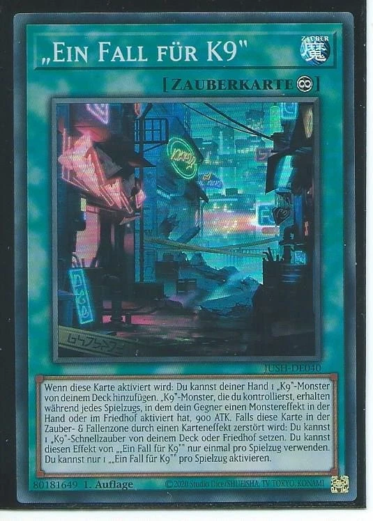 YU GI OH EIN FALL FÜR K9   JUSH-DE040  SUPER RARE 1.AUFLAGE - Bild 1 von 1