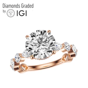 Anillo de compromiso de diamantes cultivados en laboratorio de corte redondo IGI 4,10 QUILATES F VS1 de oro rosa de 14 quilates - Imagen 1 de 4