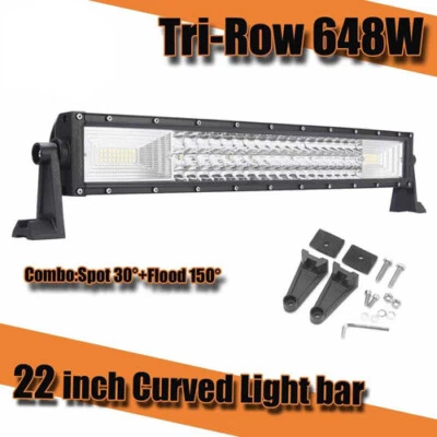 Tri-Row 648W 22Inch CURVED 108 LED Light Bar Flood Spot COMBO Car Driving - Image 1 of 4