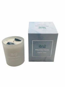 Weiße Salbei Kerze mit schwarzen Obsidiansteinen - SCHUTZKERZE, 200 Gramm - Bild 1 von 5