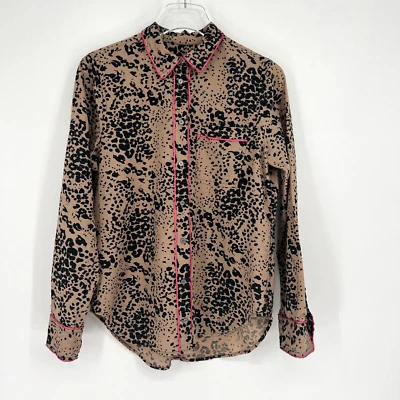 Blusa para mujer J.Crew S estampado de leopardo cuello abotonado manga larga rosa tubo Foto 1 de 4