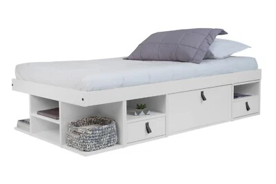 Cama Memomad Bali - Marco de cama con plataforma de almacenamiento de tamaño doble con cajones (blanco) Foto 1 de 4
