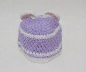 Handmade Crochet Hat Girls 18-24 Months Purple with White ears New