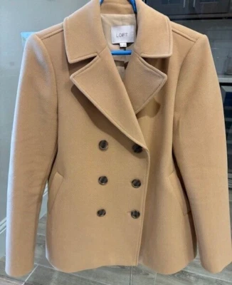 Chaquetón para mujer Ann Taylor Loft de doble botonadura, forrado, cuello con muescas, talla XS Foto 1 de 4