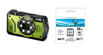 Pentax WG 8 grün + Zubehörpaket: 32GB SDHC Digitalkamera - Bild 1 von 3