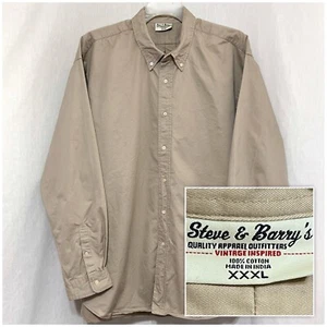 Sz XXXL STEVE & BARRY’S Men’s Long Sleeve Button Down Tan Heavy Cotton Shirt 3XL - Picture 1 of 8
