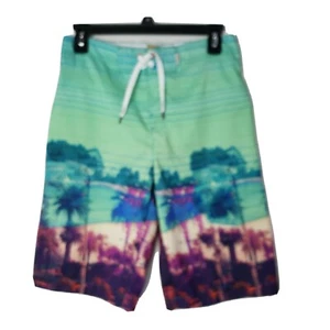 RC Red Camel Boys Board Shorts Green Surf Words Graphic Mesh Lined Swim Trunks L - Picture 1 of 7