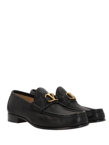 VALENTINO GARAVANI Vlogo Signature Black Buffalo Leather Loafers 6Y2S0J68MIL 0NO - Picture 1 of 4