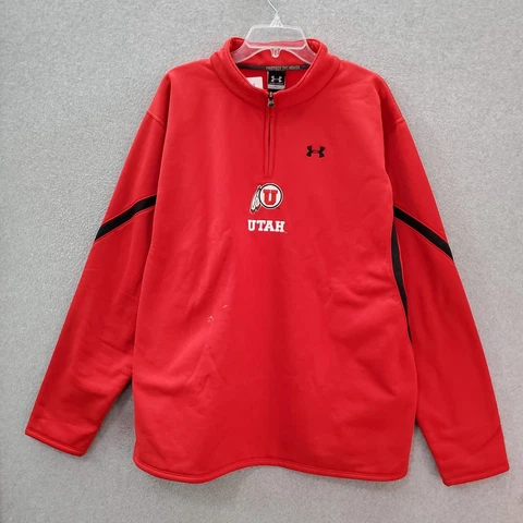 Utah Utes Men Jacket 2XL Red Logo Embroidered 1/4 Zip Long Sleeve Mock Neck READ Cover